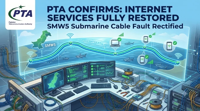 PTA confirms internet services fully restored in Pakistan after SMW5 submarine cable fault was rectified.
